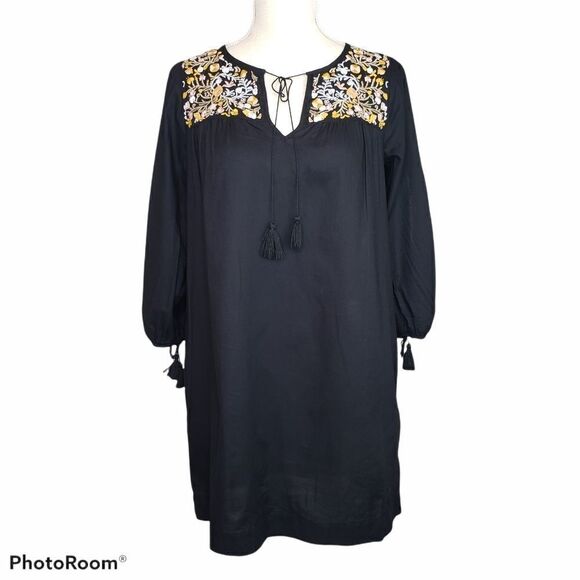Madewell Embroidered Slit Sleeve Black Dress XS - Picture 5 of 16